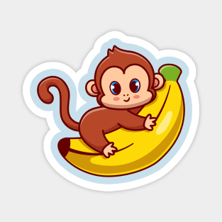 Cute Monkey Hug Banana Cartoon Magnet