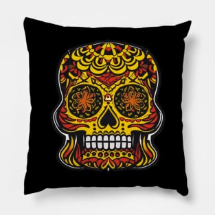 Colorful Red Sugar Skull Art with Yellow Makeup Pillow