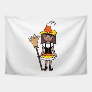 Candy Corn Witch Halloween Trick or Treat Sticker 2 Tapestry