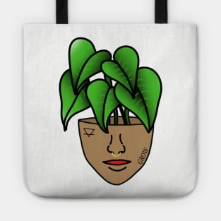 Multicultural Tropical Plant Person with Face Tattoos and Septum Piercing, Medium Skin Tote