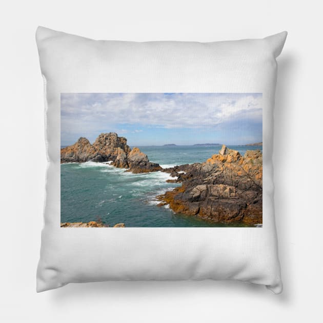 Rocky promontory of Little Sark, Channel Islands Pillow by HazelWright