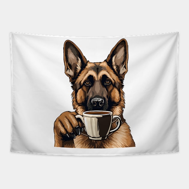 German Shepherd Drinking Coffee Tapestry by Graceful Designs