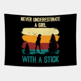 Never Underestimate a Girl with a Stick Funny Golf Women Tapestry