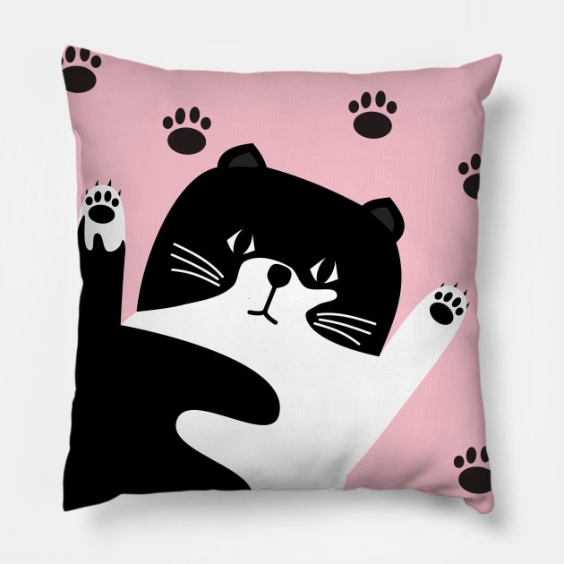 black and white cat Pillow by Javisolarte