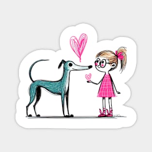 Greyhound Dog and Girl Magnet