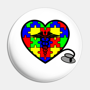 Autism Awareness Nurse Heart Stethoscope Pin