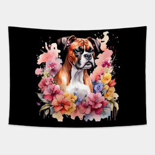 A boxer dog decorated with beautiful watercolor flowers Tapestry