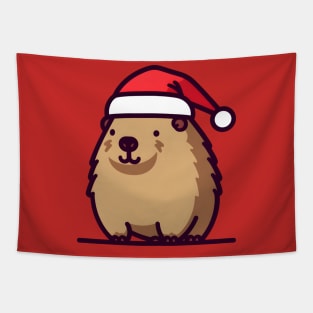 Cute Christmas Capybara in Santa hat Tapestry