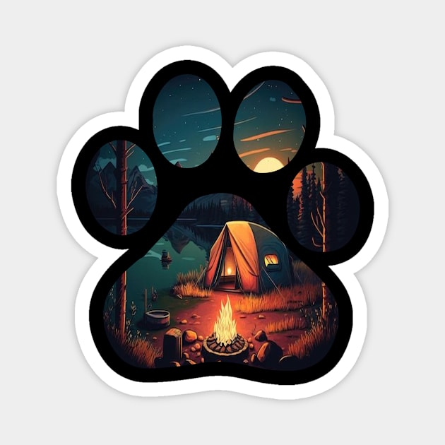 Dog Paw Camping - Summer Night Camp Magnet by blacckstoned