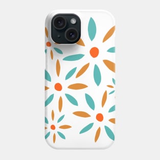 Turquoise Blue And Orange Abstract Retro Flowers Phone Case