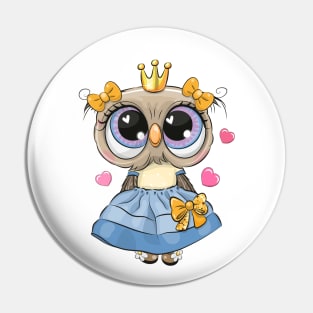 Cute fashion owl in a blue dress Pin