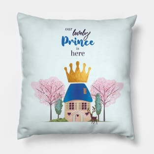 Baby Boy Crowned Blue Gold Fairy Prince Castle Pillow