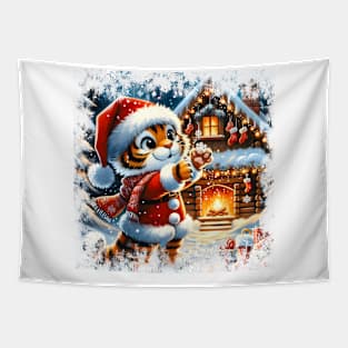 Cute Festive Tiger Cub Tapestry