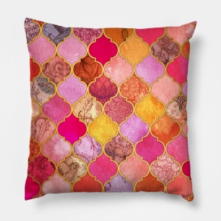 Hot Pink, Gold, Tangerine & Taupe Decorative Moroccan Tile Pattern Pillow