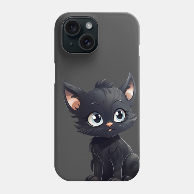 Black Kitten Cartoon Style Phone Case by NatashaCuteShop