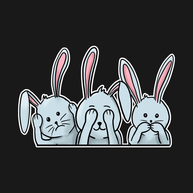 Hear See Speak no evil rabbits happy easter 2021 bunnies by Mesyo