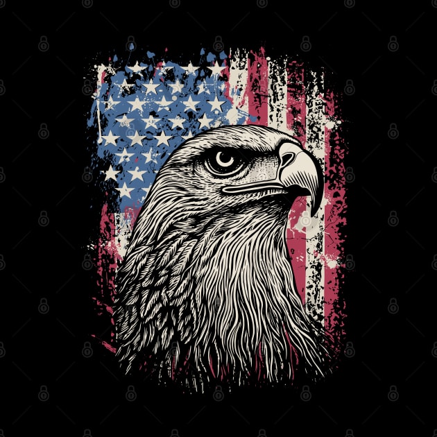 Vintage Distressed American Flag with Eagle by Yopi