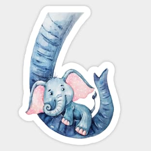 Little Elephant on the Trunk. Babygirl. Watercolor Little -  Israel