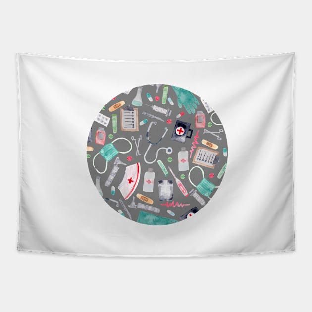 Medical Pattern | Doctor | Nurse | Watercolor | Grey Texture Tapestry by Harpleydesign