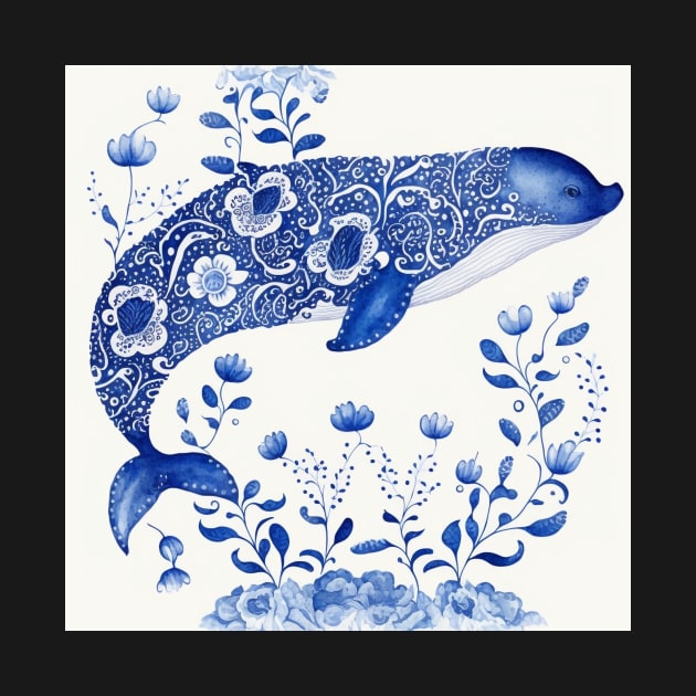 Majestic sea whale in navy blue II by hamptonstyle