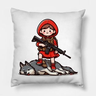 Tactical Little Red Riding Hood Adventure Tee: Where Fairytales Meet Bold Style Pillow