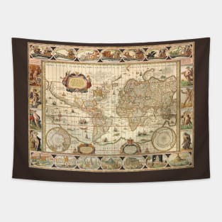 Antique Old World Map by Willem Blaeu, c. 1630 Tapestry