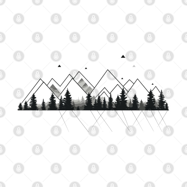 Geometric Mountains Pine Woods One Line art by Sara-Design2