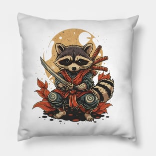 Raccoon Samurai Warrior And Sword Design Pillow