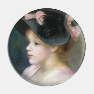 Young Girl in a Pink-and-Black Hat by Auguste Renoir Pin