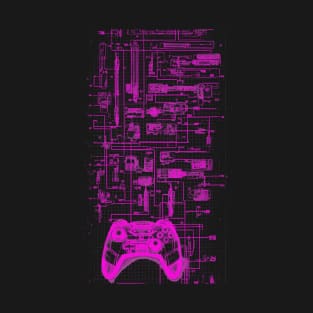 Neon Pink Video Game Controller Blueprint T-Shirt