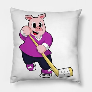 Pig at Ice hockey with Ice hockey stick Pillow