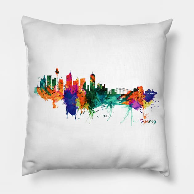 Sydney Watercolor Skyline Pillow by Marian Voicu