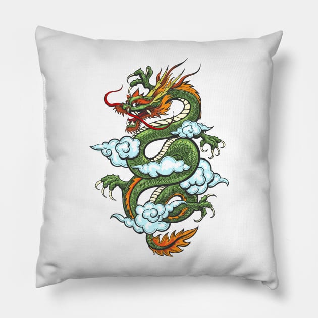 Chinese Dragon Colorful illustration Pillow by devaleta