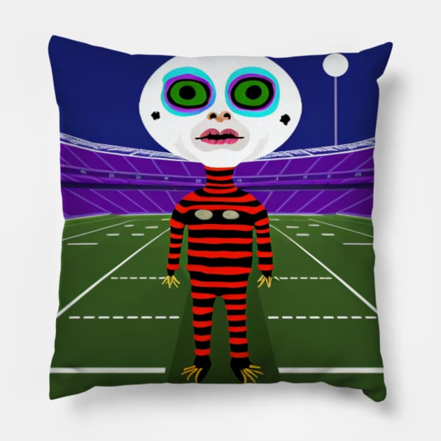 AI generated weird creature on Football field Pillow by Catbrat