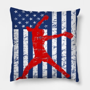 American Flag Girl's Softball Fast Pitch Pitcher T-shirt Pillow