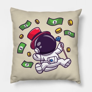 Cute Rich Astronaut Floating With Money Cartoon Pillow