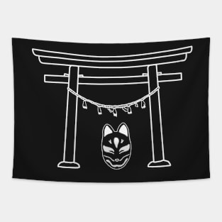 Fox Mask Kitsune White Tapestry