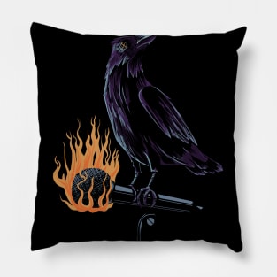 Burning microphone with black crow Pillow