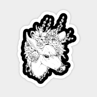 Peony Deer - Black and White Magnet