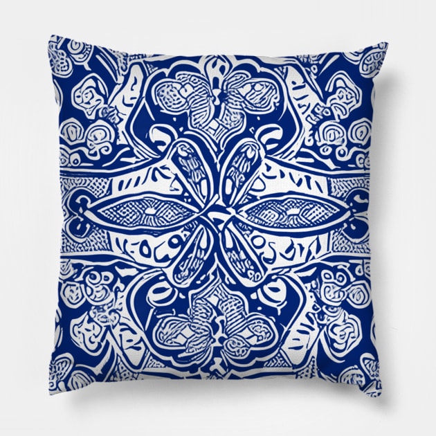 Paisley Print - Blue Aesthetic Pillow by BubbleMench