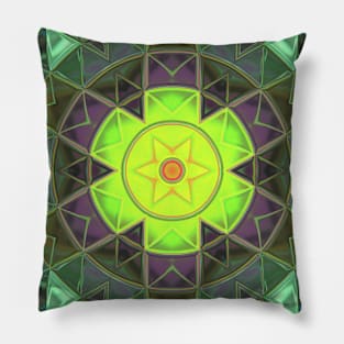 Mosaic Kaleidoscope Flower Green and Purple Pillow