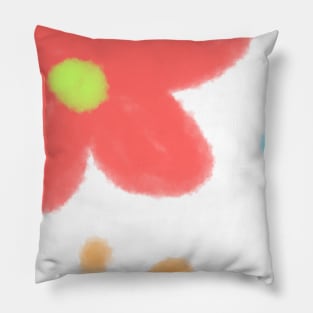 Red flower watercolor blue leaves art Pillow