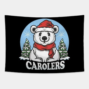 Polar bears, caroling, Christmas, snow, Arctic, holiday, festive, singing, scarves, adorable Tapestry