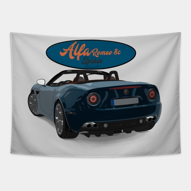 ALFA ROMEO 8C SPIDER Blue Back Tapestry by PjesusArt