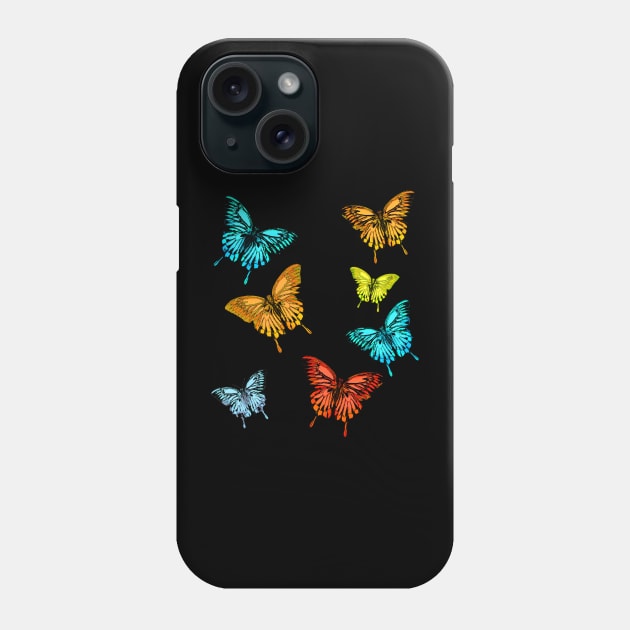Colorful Butterflies on Black Phone Case by Scarebaby