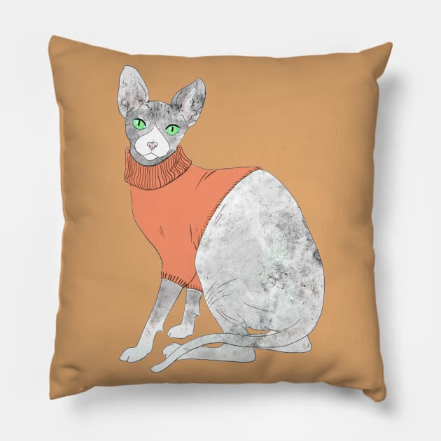 Sphynx cat keeping cosy Pillow by Princifer