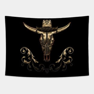 Awesome elegante cow skull with hat Tapestry