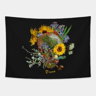 Van Gogh - Skull with flowers Tapestry