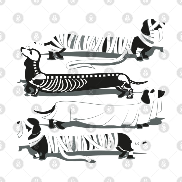 Spooktacular long dachshunds // spot // green grey background mummy ghost and skeleton dogs by SelmaCardoso