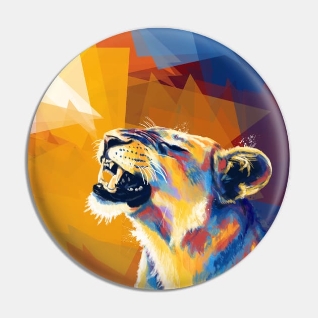 In the Sunlight - Lioness portrait Pin by Flo Art Studio